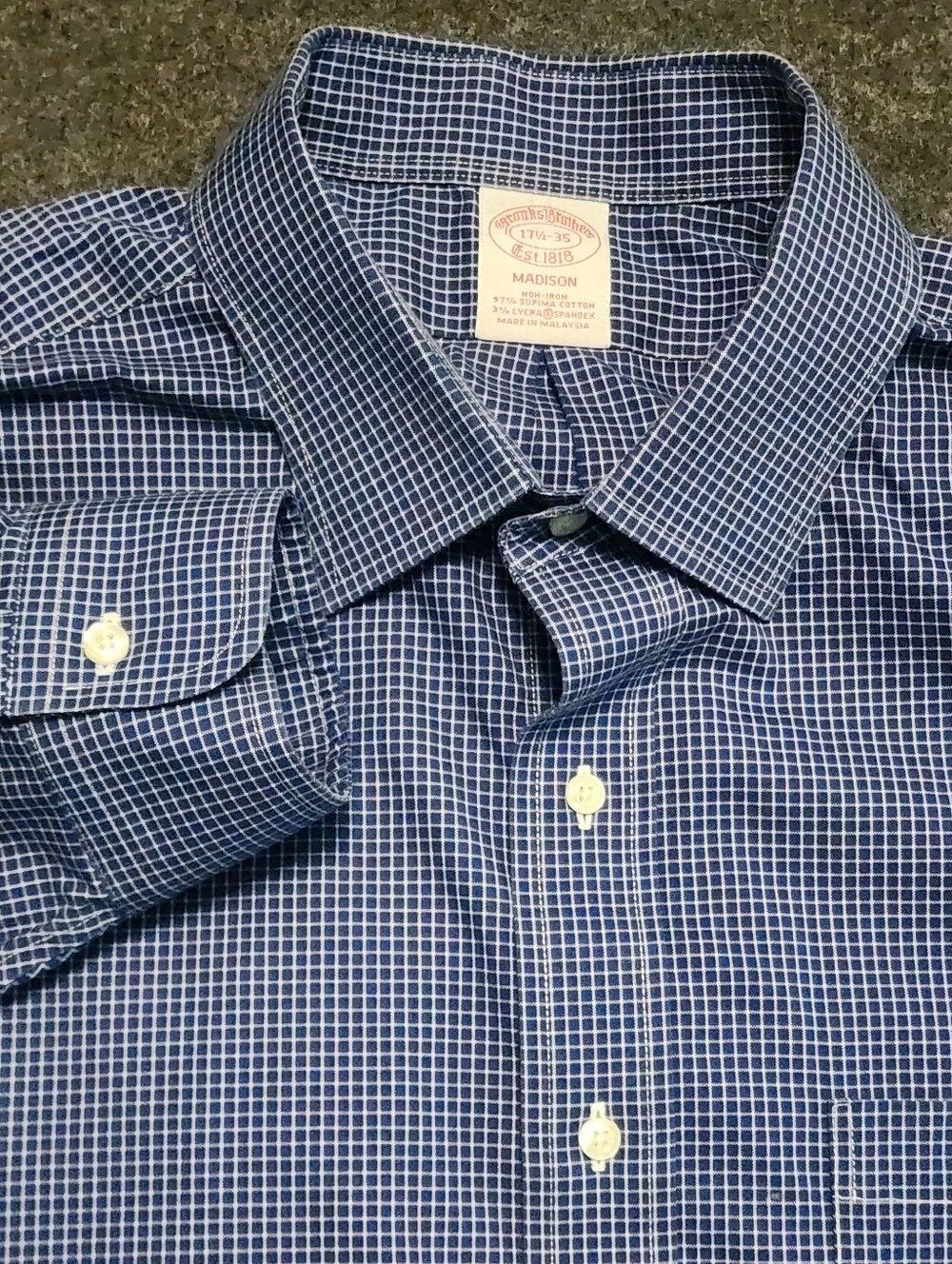 Brooks Brothers Madison Men's Navy and White Micro-Check Dress Shirt